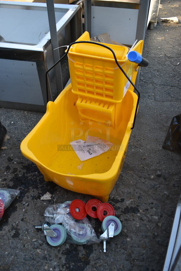 BRAND NEW SCRATCH AND DENT! Lavex Yellow Poly Mop Bucket w/ Wringing Attachment.  - Image 5 of 7