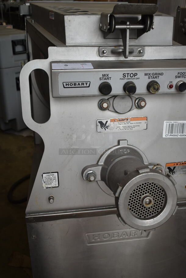 2016 Hobart MG2032 Metal Commercial Floor Style Electric Powered Meat Mixer Grinder w/ Foot Pedal on Commercial Casters. 208 Volts, 3 Phase. Tested and Working! - Image 4 of 8