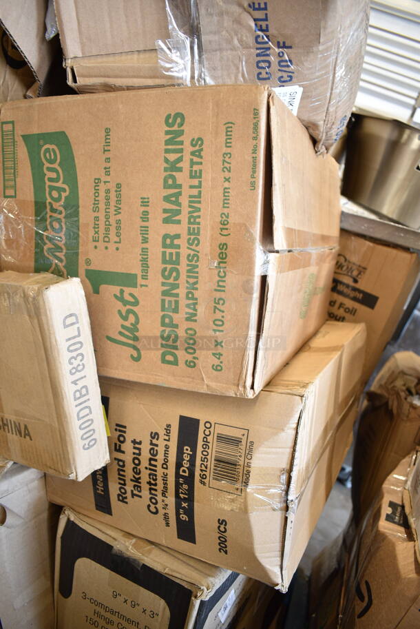 PALLET LOT of 22 BRAND NEW Boxes Including 612509PCO Choice Round Standard Weight Foil Take-Out Dome Lid, 594PSTK616 Paper Lollipop / Cake Pop Stick 6" x 5/32" - 10000/Case, 600DIB11830LD Regency Stainless Steel Sliding Lid for 18" x 30" Drop-In Ice Bins, 129MCR24B Choice 24 oz. Black Round Microwavable Heavy Weight Container with Lid 7 1/4" - 150/Case, 500HBB12 8 oz. (12 oz. Honey Weight) Bear PET Honey Bottle - 365/Case, 554LPGVFTR Backyard Pro Vegetable / Fish Tray for LPG Grills, 233393581002 Bunn 39358.1002 Stainless Steel Basket With Decals for Single and Dual Titan Coffee Brewers, Dart 6J6 6 oz. White Customizable Foam Cup - 1000/Case, 2 Box 95HT3R Dart 95HT3R 9 1/2" x 9" x 3" White Foam Three-Compartment Square Take Out Container with Hinged Lid - 200/Case, 795KFT44RNPE Choice 44 oz. Round Kraft PE-Lined Microwavable Take-Out Container 7 5/16" x 2 5/8" - 300/Case, 2 Box Dart 80HT1R 8" x 7 1/2" x 2" White Foam Square Take Out Container with Hinged Lid - 200/Case, 130WSPOONWP Choice Individually Wrapped Medium Weight White Plastic Teaspoon - 1000/Case, Cleveland FK110683 Motor, 233423881000 Bunn 42388.1000 Trifecta Cup Assembly for Bunn Trifecta Coffee Brewers. 22 Times Your Bid! - Image 2 of 12