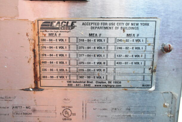 Eagle AWT2-NG Stainless Steel Commercial Gas Powered 2 Bay Steam Table w/ Under Shelf. 15,000 BTU.  - Image 7 of 7