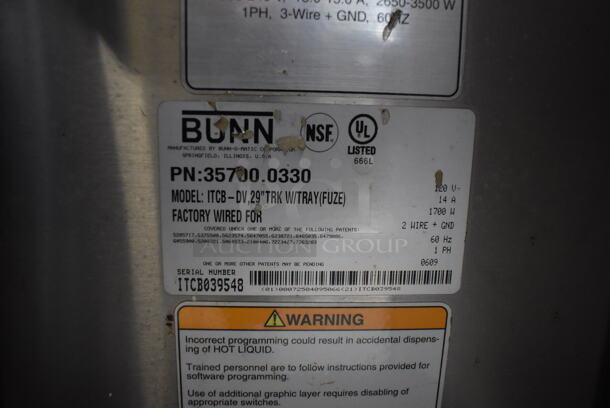 Bunn ITCB-DV Stainless Steel Commercial Countertop Iced Tea Machine. 120 Volts, 1 Phase. 10x21x34.5 - Image 4 of 4