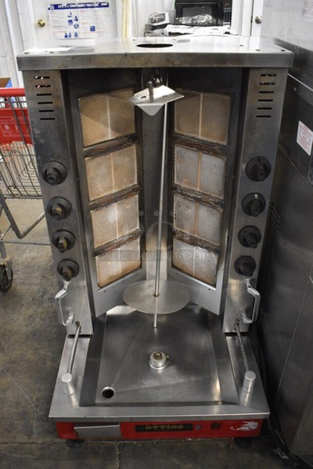 Attias Stainless Steel Commercial Countertop Natural Gas Powered Vertical Broiler Gyro Machine. 24x27x43.5.