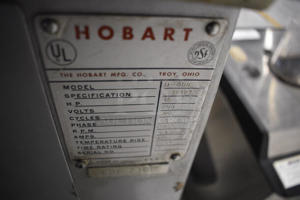 Hobart Model D-300 Metal Commercial Floor Style 30 Quart Planetary Mixer w/ Stainless Steel Mixing Bowl, Whisk and 2 Dough Hook Attachments. 208 Volts, 3 Phase. 21x27x45. Cannot Test Due To Cut Cord - Image 7 of 8