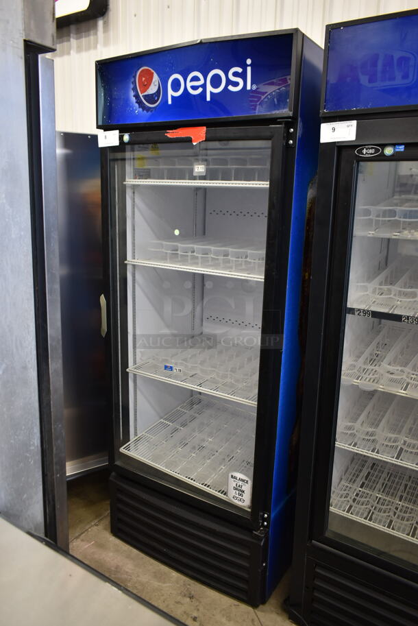 QBD CD26-HC Metal Commercial Single Door Reach In Cooler Merchandiser w/ Poly Coated Racks and Drink Sliders. 115 Volts, 1 Phase. Tested and Working!