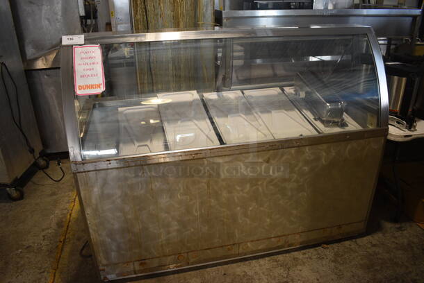 Stainless Steel Commercial Floor Style Ice Cream Dipping Cabinet w/ 1 Rear Clear Lid, Dipwell and Ice Cream Bucket Collars. 67.5x29x52.5. Tested and Powers On But Does Not Get Cold - Image 2 of 7