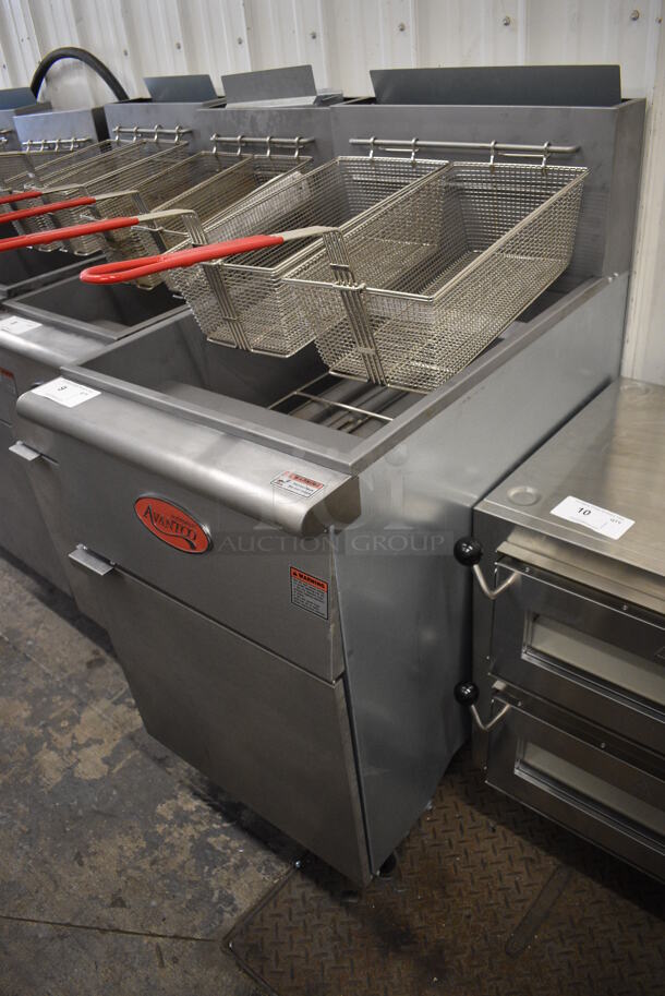 2021 Avantco Model FF518-N Stainless Steel Commercial Floor Style Propane Gas Powered 100 Pound Capacity Deep Fat Fryer w/ 2 Metal Fry Baskets on Commercial Casters. 120,000 BTU. 21x34x47 - Image 4 of 6