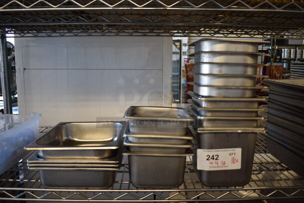 ALL ONE MONEY! Lot of 18 Various Stainless Steel Drop In Bins. Includes 1/2x2.5, 1/3x6