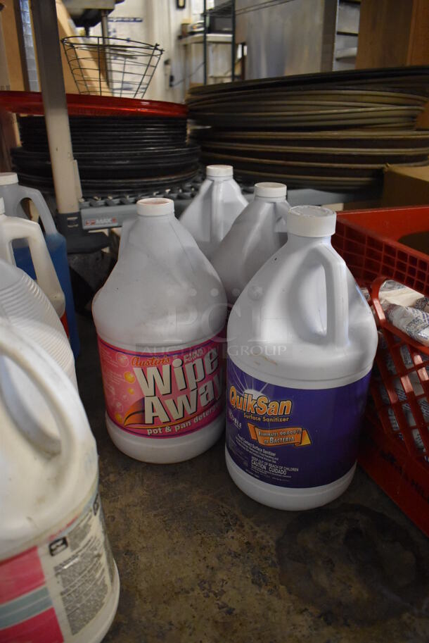 ALL ONE MONEY! Lot of Items Under Table Including Pot and Pan Detergent, Sanitizer and Pitco Frialator Cleaner Packets - Image 4 of 8