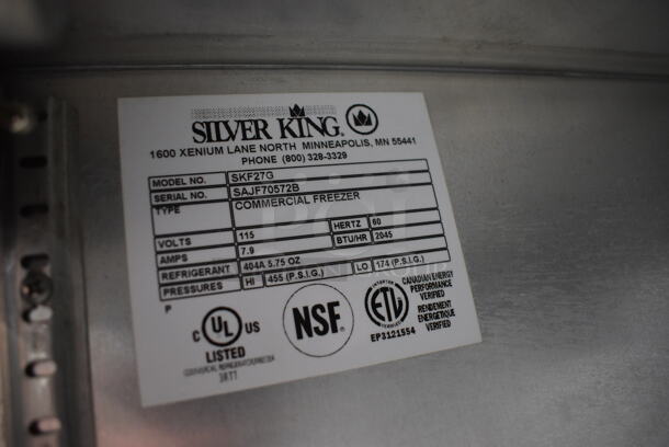 Silver King Model SKF27G Stainless Steel Commercial Single Door Undercounter Freezer Merchandiser. 115 Volts, 1 Phase. 27x30x30.5. Tested and Working! - Image 5 of 5