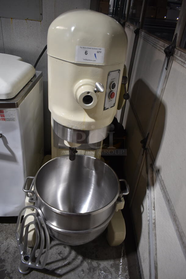 Hobart H-600 Metal Commercial Floor Style 60 Quart Planetary Dough Mixer w/ Stainless Steel Mixing Bowl and Paddle Attachment. 230 Volts, 1 Phase. 