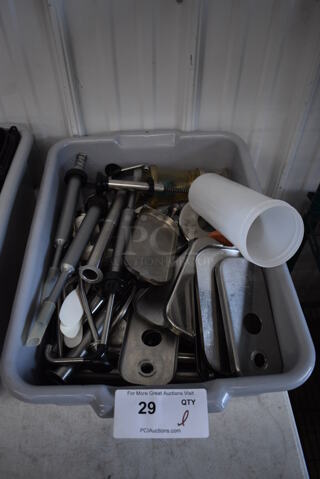 ALL ONE MONEY! Lot of Various Metal Pieces to Server Pumps in Gray Poly Bus Bin
