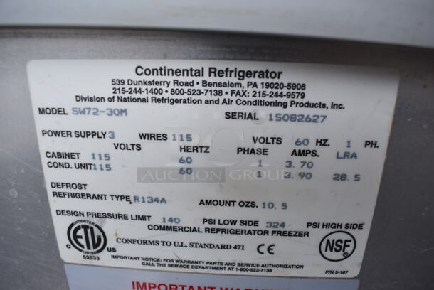 Continental SW72-30M Stainless Steel Commercial Prep Table on Commercial Casters. 115 Volts, 1 Phase. 72x34x37. Tested and Working! - Image 5 of 11