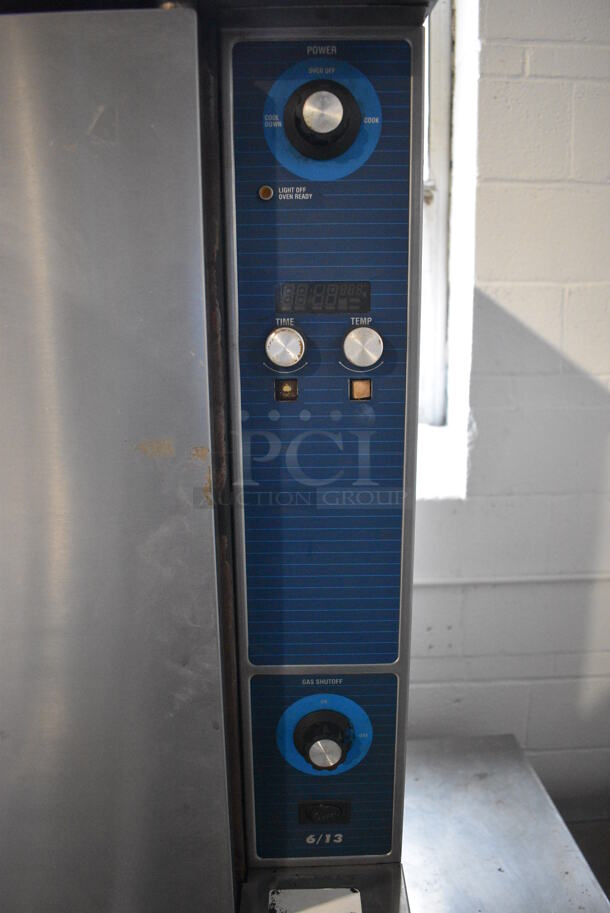 2 Duke Stainless Steel Commercial Natural Gas Powered Full Size Convection Ovens w/ View Through Door, Solid Door, Metal Oven Racks and Thermostatic Controls on Commercial Casters. 38x38x69. 2 Times Your Bid! - Image 6 of 9