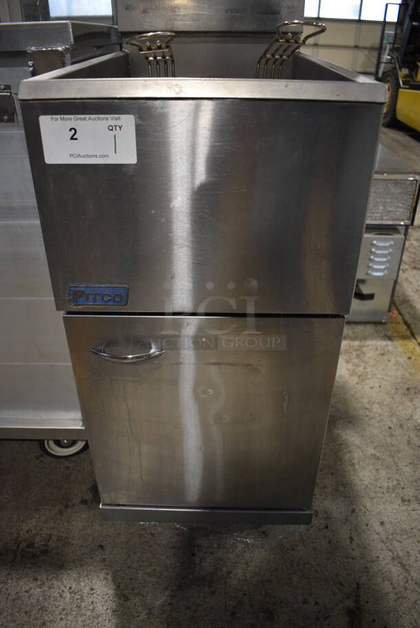 2016 Pitco Frialator Model 40C+ Stainless Steel Commercial Floor Style Natural Gas Powered Deep Fat Fryer w/ 2 Metal Fry Baskets. 105,000 BTU. 15.5x30x48 - Image 5 of 7