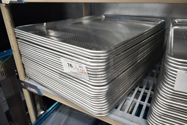 25 BRAND NEW SCRATCH AND DENT! Choice  407FULLPERF Full Size 19 Gauge 18" x 26" Wire in Rim Aluminum Perforated Bun / Sheet Pan. 25 Times your Bid!  - Image 3 of 5