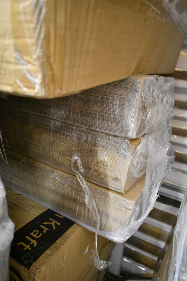 PALLET LOT of 25 BRAND NEW Boxes Including 130HCUTFWR Visions Individually Wrapped White Heavy Weight Plastic Fork - 1000/Case, 394365XL Noble X Large Gloves, Choice 3000 Ft Cling Film, 4 Box Lavex Guest Towels, 129MCR32B Choice 32 oz. Black Round Microwavable Heavy Weight Container with Lid 7 1/4" - 150/Case, 395TO901 Choice Eco Take Out Boxes, 2 Box 500LFLAT Choice Clear Flat Lid with Straw Slot - 9, 12, 16, 20, and 24 oz. - 1000/Case, 130TRAY16 Visions Black PET Plastic 16" Thermoform Catering / Deli Tray - 25/Case, 760IC06W Choice 6 oz. White Paper Frozen Yogurt / Food Cup - 1000/Case. 25 Times Your Bid! - Image 4 of 12