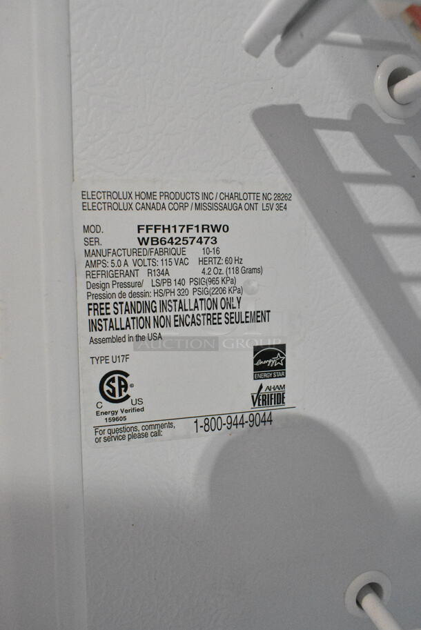 Frigidaire FFFH17F1RW0 Metal Single Door Reach In Freezer. 115 Volts, 1 Phase. Tested and Working! - Image 6 of 6