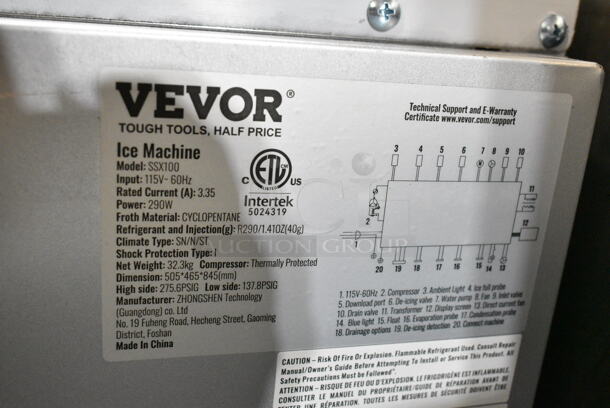 Vevor SSX100 Stainless Steel Commercial Undercounter Self Contained Ice Machine. 115 Volts, 1 Phase.  - Image 6 of 6