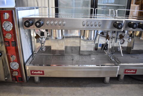 Estella 236ECEM2 Stainless Steel Commercial Countertop 2 Group Espresso Machine w/ 2 Steam Wands. 220-240 Volts, 1 Phase. 