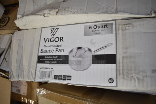 PALLET LOT of 36 BRAND NEW Boxes Including TN20 Solo Ultra Clear™ TN20 20 oz. Clear Straight Wall PET Plastic Cold Cup - 1000/Case, 760IC06B Choice 6 oz. Blue Paper Frozen Yogurt / Food Cup - 1000/Case, 130IC20BL500 Choice 20 lb. Blue Heavy Duty Plastic Ice Bag - 500/Case, 433MSLCPIE Choice 5" Clear Hinged Slice Container with Medium Dome Lid - 300/Case, 0 OneUp by Choice Kraft 2-Ply Wide Interfold 6 1/2" x 8 1/2" Dispenser Napkin - 6000/Case, Vigor 473SSAUCP6 6 Qt. Stainless Steel Sauce Pan with Aluminum-Clad Bottom and Cover, Libbey 1102 Symbio 14 oz. Customizable Coupe Glass - 12/Case, 471SAUC3QT Choice 2.75 Qt. Tapered Aluminum Sauce Pan, 129MCR32B Choice 32 oz. Black Round Microwavable Heavy Weight Container with Lid 7 1/4" - 150/Case, 128HD16COMBO ChoiceHD 16 oz. Microwavable Translucent Plastic Deli Container and Lid Combo Pack - 240/Case, SBTG3 Dart TamperGuard 3-Compartment Tamper-Resistant, Tamper-Evident Container - 300/Case, Response 12620 2-Ply Jumbo 1750' Toilet Paper Roll with 12" Diameter - 6/Case, 3 Box Lavex Li'l Herc 55-60 Gallon 1.2 Mil 38" x 58" Low Density Medium-Duty Black Trash Bag / Can Liner - 100/Case, 612FFL1230 Choice Foil Steam Table Pan Lid - Full Size - 50/Case. 36 Times Your Bid! - Image 7 of 12