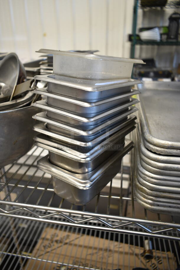 ALL ONE MONEY! Two Tier Lot of Various Items Including Metal Bowls, Stainless Steel Drop In Bins, Metal Baking Pans,  - Image 6 of 12