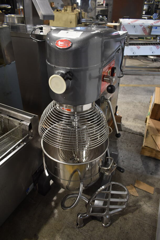 BRAND NEW SCRATCH AND DENT! 2023 Avantco 177MX40H Metal Commercial Floor Style 40 Quart Planetary Dough Mixer w/ Stainless Steel Mixing Bowl, Bowl Guard, Whisk, Dough Hook and Paddle Attachments. 240 Volts, 1 Phase.  - Image 2 of 10