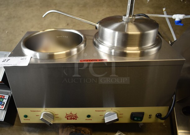 BRAND NEW SCRATCH AND DENT! Carnival King 382RWS35DBL Stainless Steel Commercial Countertop Double 3.5 Qt. Well Food Warmer w/ 1 Pump. 120 Volts, 1 Phase. Tested and Working!