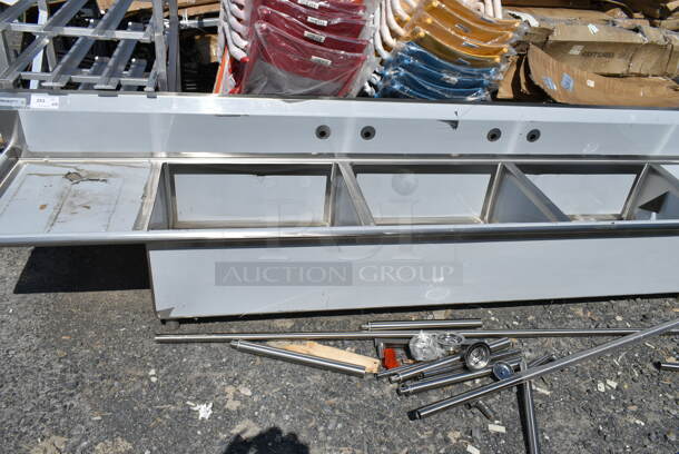 BRAND NEW SCRATCH AND DENT! Regency Spec Line Stainless Steel Commercial 3 Bay Sink w/ Dual Drain Boards. Bays 30x24x14. Drain Board 20x24 - Image 2 of 6