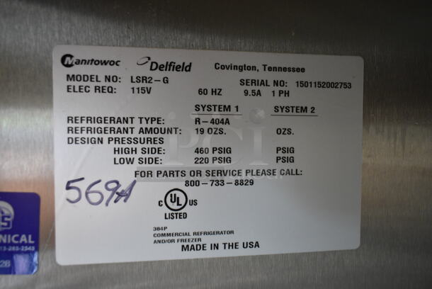 2015 Delfield LSR2-G Stainless Steel Commercial 2 Door Reach In Cooler Merchandiser w/ Poly Coated Racks on Commercial Casters. 115 Volts, 1 Phase. Tested and Does Not Power On
 - Image 6 of 6