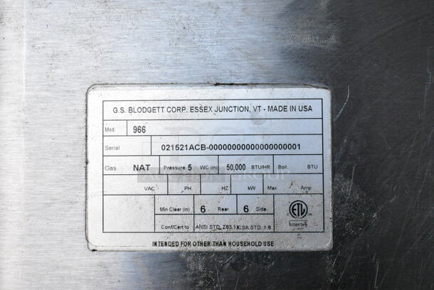 2 2021 Blodgett 966 Stainless Steel Commercial Natural Gas Powered Single Deck Pizza Oven. 50,000 BTU. 2 Times Your Bid! - Image 8 of 8