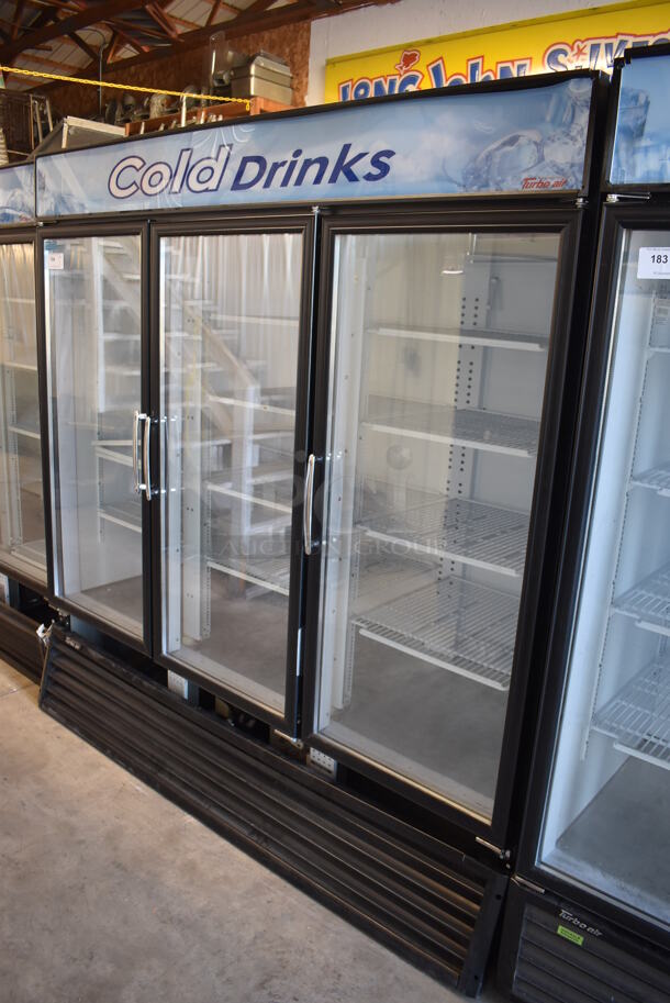 Turbo Air TGM-72RSB Stainless Steel Commercial 3 Door Reach In Cooler Merchandiser w/ Poly Coated Racks. 110-120 Volts, 1 Phase. 78x32x80. Tested and Working!