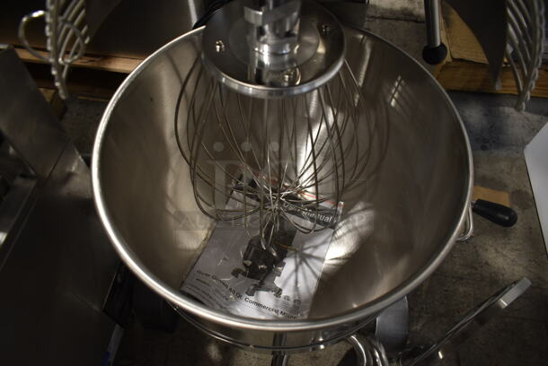 BRAND NEW SCRATCH AND DENT! 2023 Avantco 177MX40H Metal Commercial Floor Style 40 Quart Planetary Dough Mixer w/ Stainless Steel Mixing Bowl, Bowl Guard, Whisk, Dough Hook and Paddle Attachments. 240 Volts, 1 Phase.  - Image 7 of 10