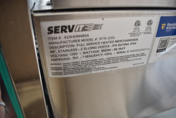 BRAND NEW SCRATCH AND DENT! ServIt 423HDM48SA Stainless Steel 48" Self / Full Service 3 Shelf Countertop Heated Display Case with Sliding Door. See Pictures for Broken Glass. 120 Volts, 1 Phase. Tested and Powers On But Does Not Get Warm - Image 7 of 7