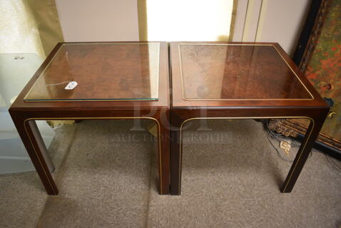 2 Wooden End Tables; 1 w/ Glass Top Pane. 2 Times Your Bid!