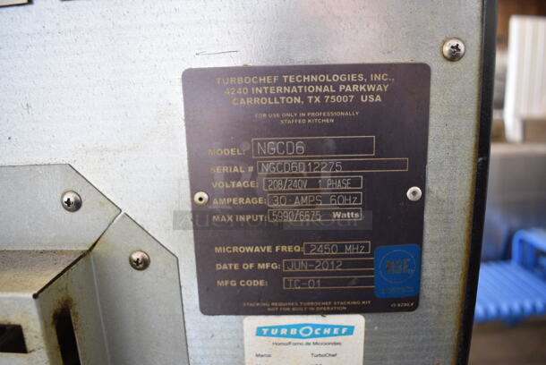 2 Turbochef Model NGCD6 Tornado Stainless Steel Commercial Countertop Electric Powered Rapid Cook Ovens on Stainless Steel Commercial 2 Tier Equipment Stand on Commercial Casters. 208/240 Volts, 1 Phase. 30x30x60. 2 Times Your Bid! - Image 10 of 11