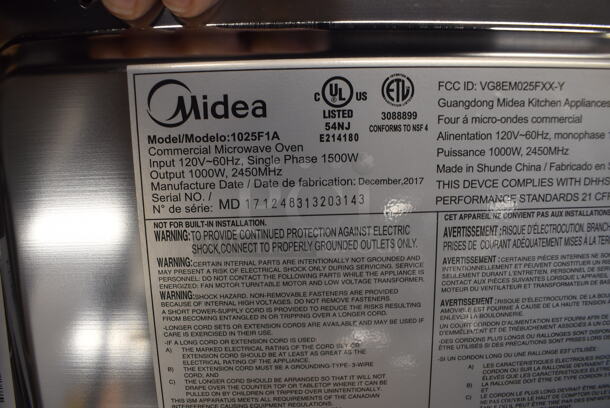 BRAND NEW IN BOX! 2017 Midea 1025F1A Stainless Steel Commercial Countertop Microwave Oven. 120 Volts, 1 Phase. 20x17x12 - Image 6 of 8