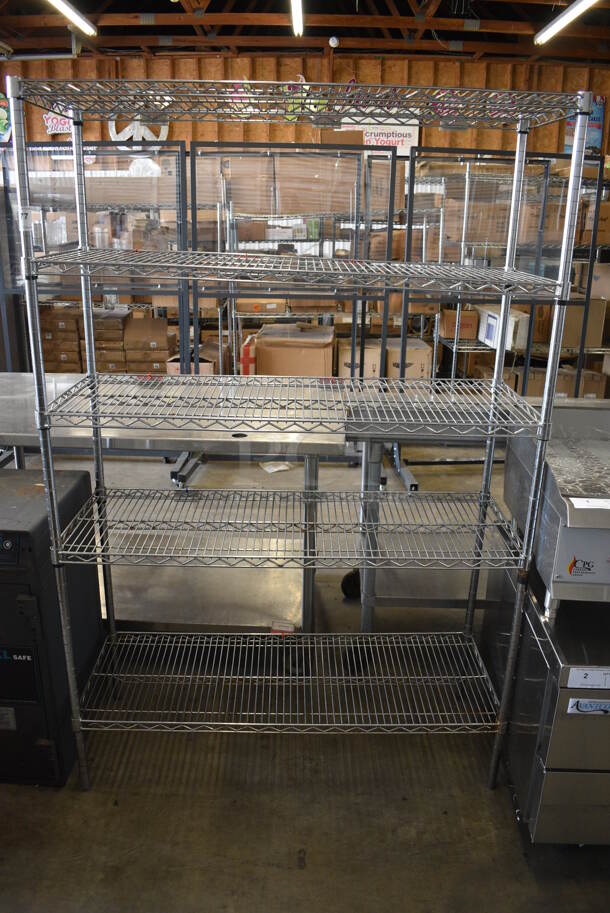 Chrome Finish 5 Tier Shelving Unit. BUYER MUST DISMANTLE. PCI CANNOT DISMANTLE FOR SHIPPING. PLEASE CONSIDER FREIGHT CHARGES. 48x18x72 - Image 1 of 5