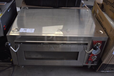Avantco 177DPO18S Stainless Steel Commercial Countertop Electric Powered Single Deck Pizza Oven w/ Cooking Stone. 120 Volts, 1 Phase. 28x24x16.5
