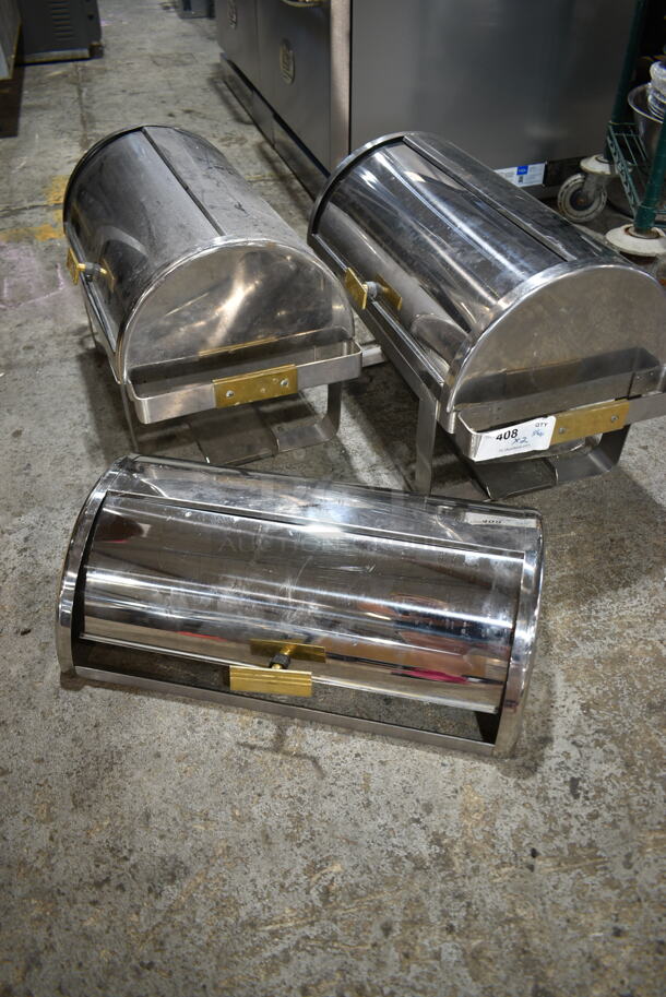 2 Metal Chafing Dish Frames w/ 3 Roll Top Lids. 2 Times Your Bid! - Image 1 of 4