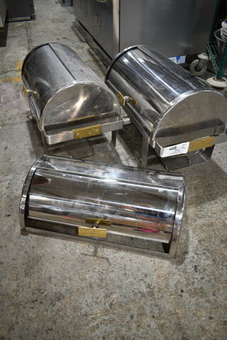 2 Metal Chafing Dish Frames w/ 3 Roll Top Lids. 2 Times Your Bid!