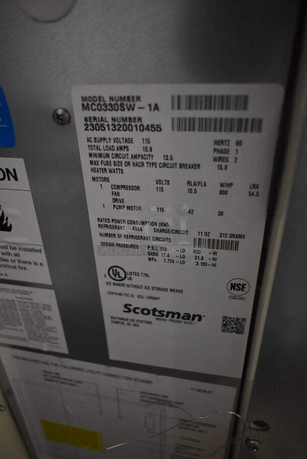 BRAND NEW SCRATCH AND DENT! 2023 Scotsman MC0330SW-1A Stainless Steel Commercial Ice Machine Head. 115 Volts, 1 Phase.  - Image 6 of 6