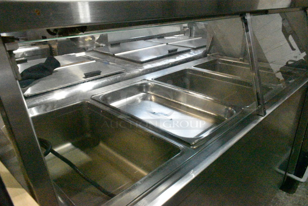 Randell RAN HTD-4S Stainless Steel Commercial Floor Style 4 Well Steam Table w/ Tray Slide and Sneeze Guard on Commercial Casters. 120 Volts, 1 Phase. Tested and Working! - Image 2 of 9