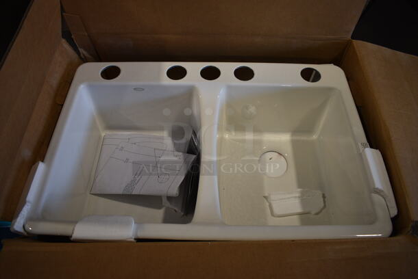 BRAND NEW IN BOX! Kohler 5873-5U-0 Deerfield Double Equal Drop In Sink. 33x22x9. Bays 14.5x16.5x9 - Image 1 of 7