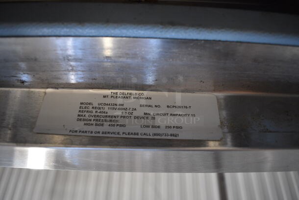 Delfield UCD4432N-9M Stainless Steel Commercial Prep Table w/ 2 Drawers on Commercial Casters. 115 Volts, 1 Phase. 32x32x35. Tested and Powers On But Does Not Get Cold - Image 6 of 6