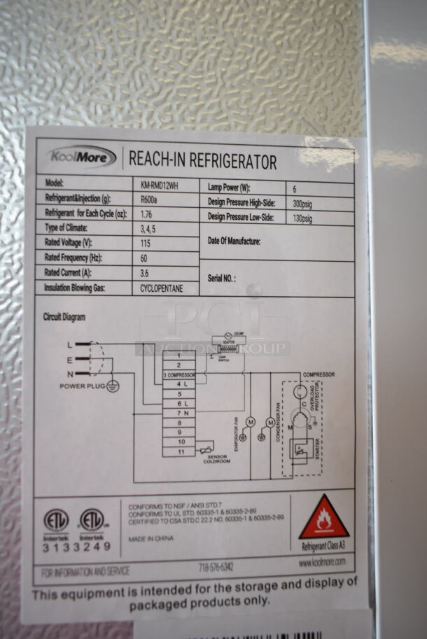 BRAND NEW SCRATCH AND DENT! KoolMore KM-RMD12WH Metal Commercial Single Door Reach In Cooler w/ Poly Coated Racks. 115 Volts, 1 Phase. Tested and Working! - Image 4 of 4