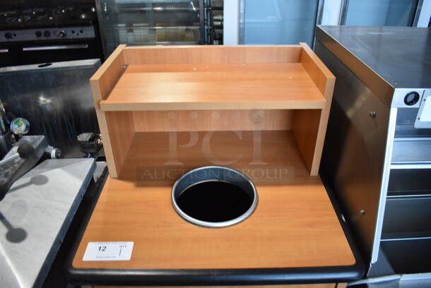 Wood Pattern Trash Can Shell w/ Trash Deposit Hole, Tray Return, Front Door and Poly Trash Can. 26x26x48 - Image 4 of 5