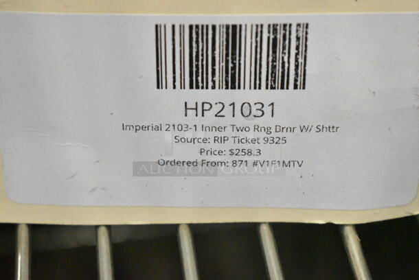 BRAND NEW SCRATCH AND DENT! Imperial 2103-1 Inner Two Rng Brnr W/ Shttr - Image 5 of 5