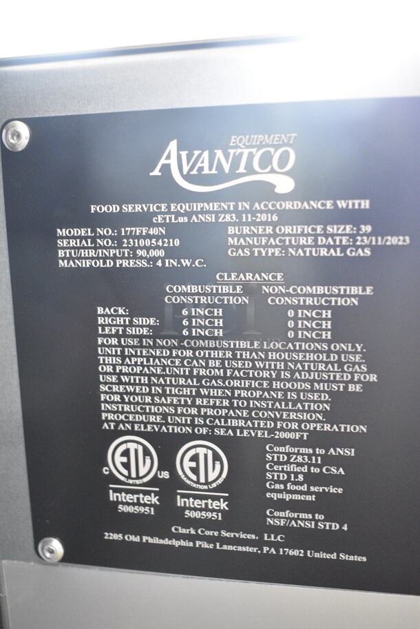 BRAND NEW SCRATCH AND DENT! 2023 Avantco 177FF40N Stainless Steel Commercial Floor Style Natural Gas 40 lb. Stainless Steel Floor Fryer with Casters and Legs. 90,000 BTU.  - Image 7 of 7