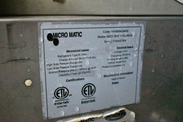 Micro Matic MDD-78 E Metal Commercial Direct Draw Kegerator. 115 Volts, 1 Phase. Tested and Does Not Power On - Missing Power Button - Image 7 of 7