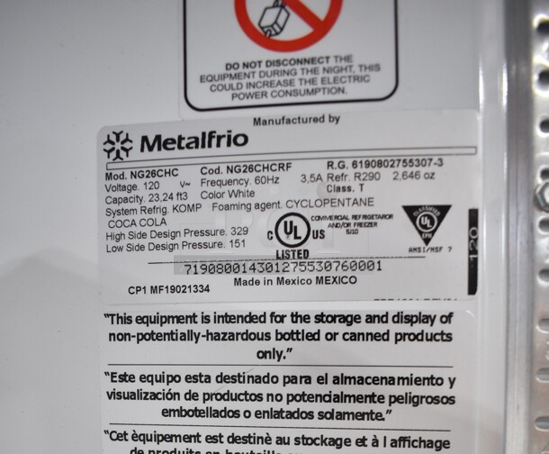 Metalfrio NG26CHC Metal Commercial Single Door Reach In Cooler Merchandiser. 115 Volts, 1 Phase. Tested and Working! - Image 5 of 5